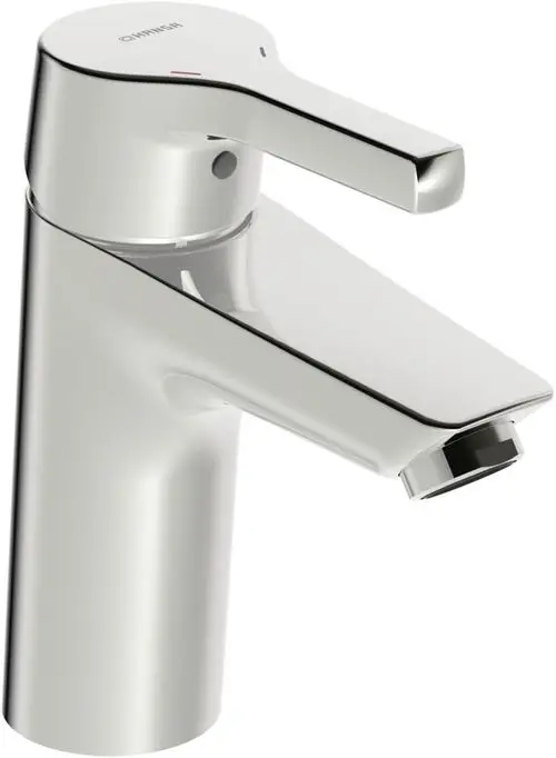 Waschtischarmatur mit einem Hebel und spitzem Auslauf, aus Chrom, mit einem modernen Design, hergestellt von HANSA.
